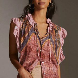 Anthropologie Mes Demoiselles Printed Blouse Top Sleeveless Size 8/10 Pink New